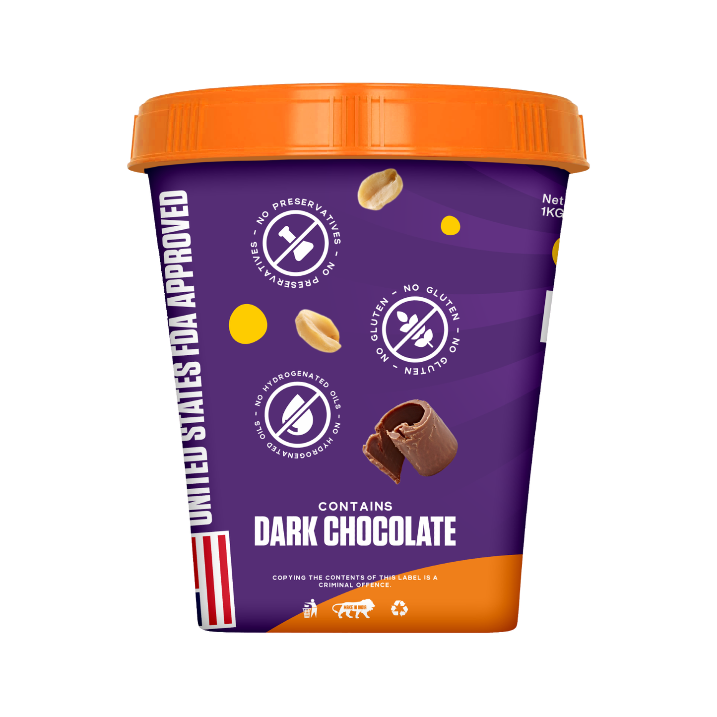 Dark Chocolate Peanut butter (Crunchy, 1Kg) | 27% Protein | No Cholestrol | No Preservatives | No Hydrogenated oils
