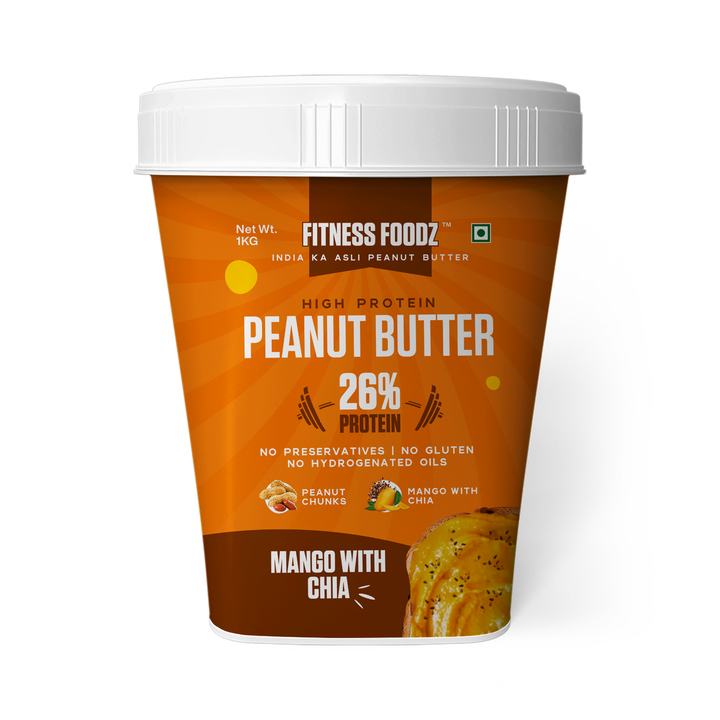 Mango With Chia Seeds Peanut Butter (Creamy, 1Kg) | 26% Protein | No Cholestrol | No Preservatives | No Hydrogenated oils