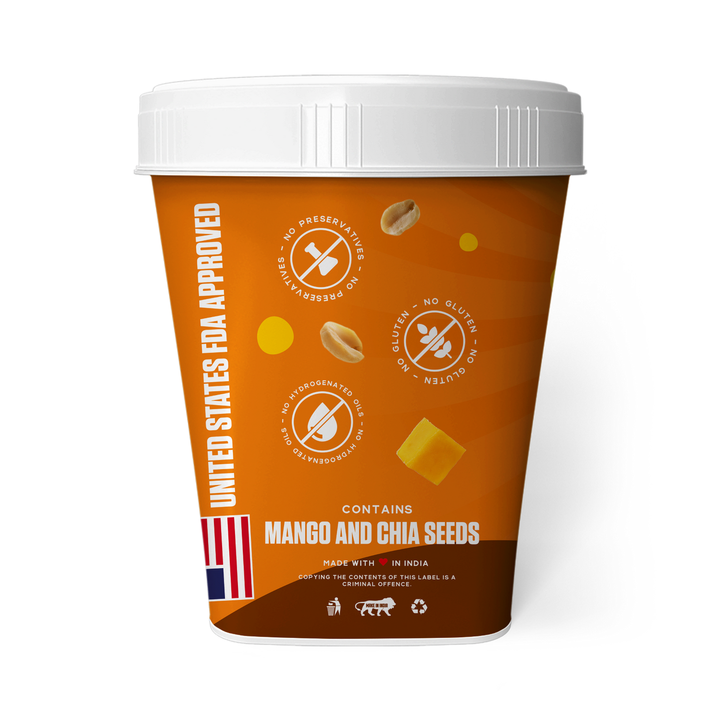 Mango With Chia Seeds Peanut Butter (Creamy, 1Kg) | 26% Protein | No Cholestrol | No Preservatives | No Hydrogenated oils