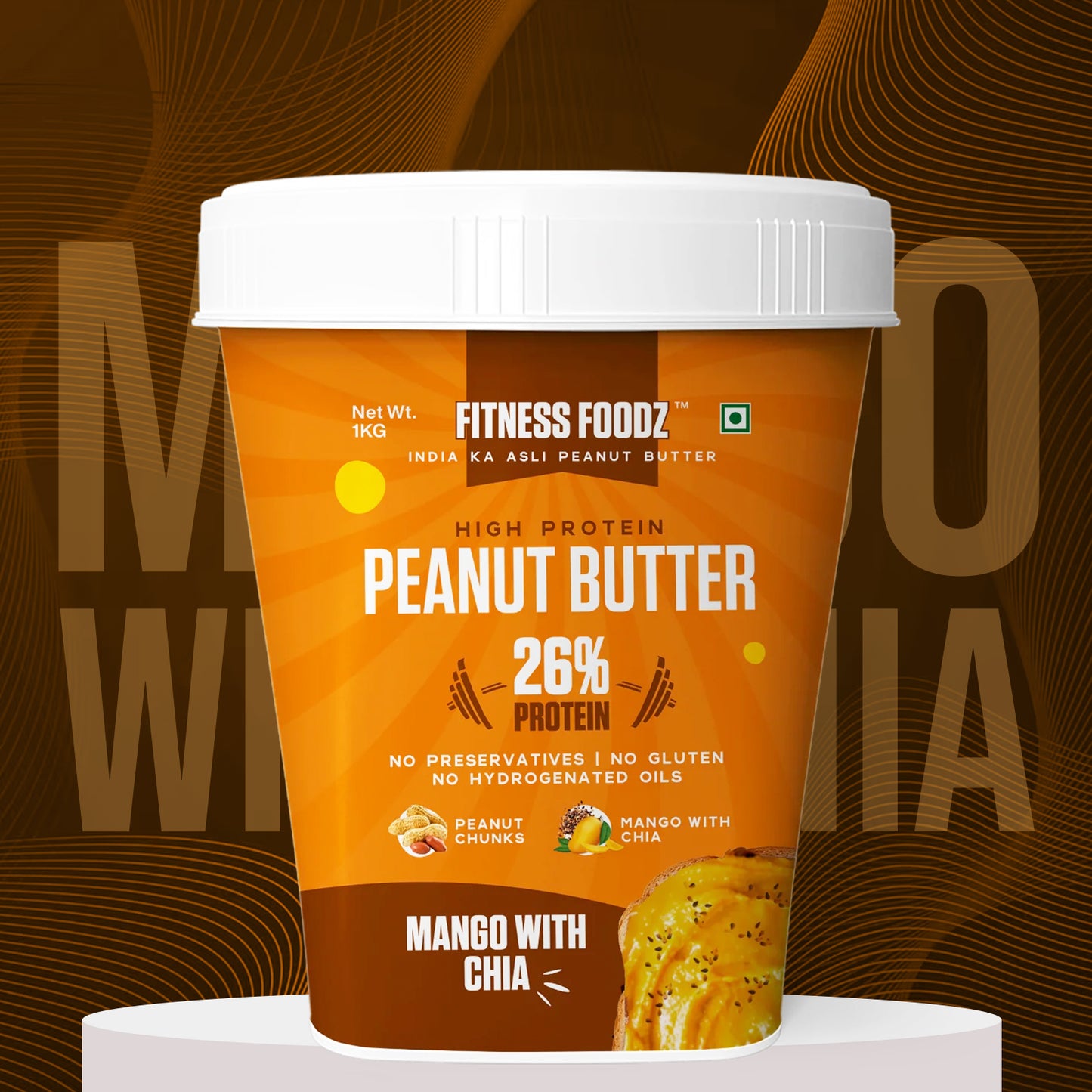 Mango With Chia Seeds Peanut Butter (Creamy, 1Kg) | 26% Protein | No Cholestrol | No Preservatives | No Hydrogenated oils