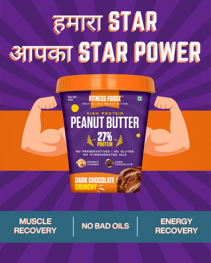 Dark Chocolate Peanut butter (Crunchy, 1Kg) | 27% Protein | No Cholestrol | No Preservatives | No Hydrogenated oils