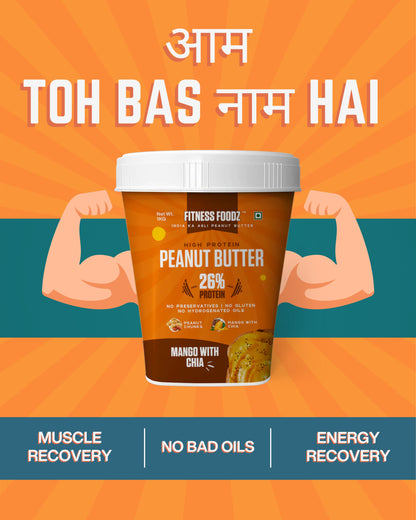Mango With Chia Seeds Peanut Butter (Creamy, 1Kg) | 26% Protein | No Cholestrol | No Preservatives | No Hydrogenated oils