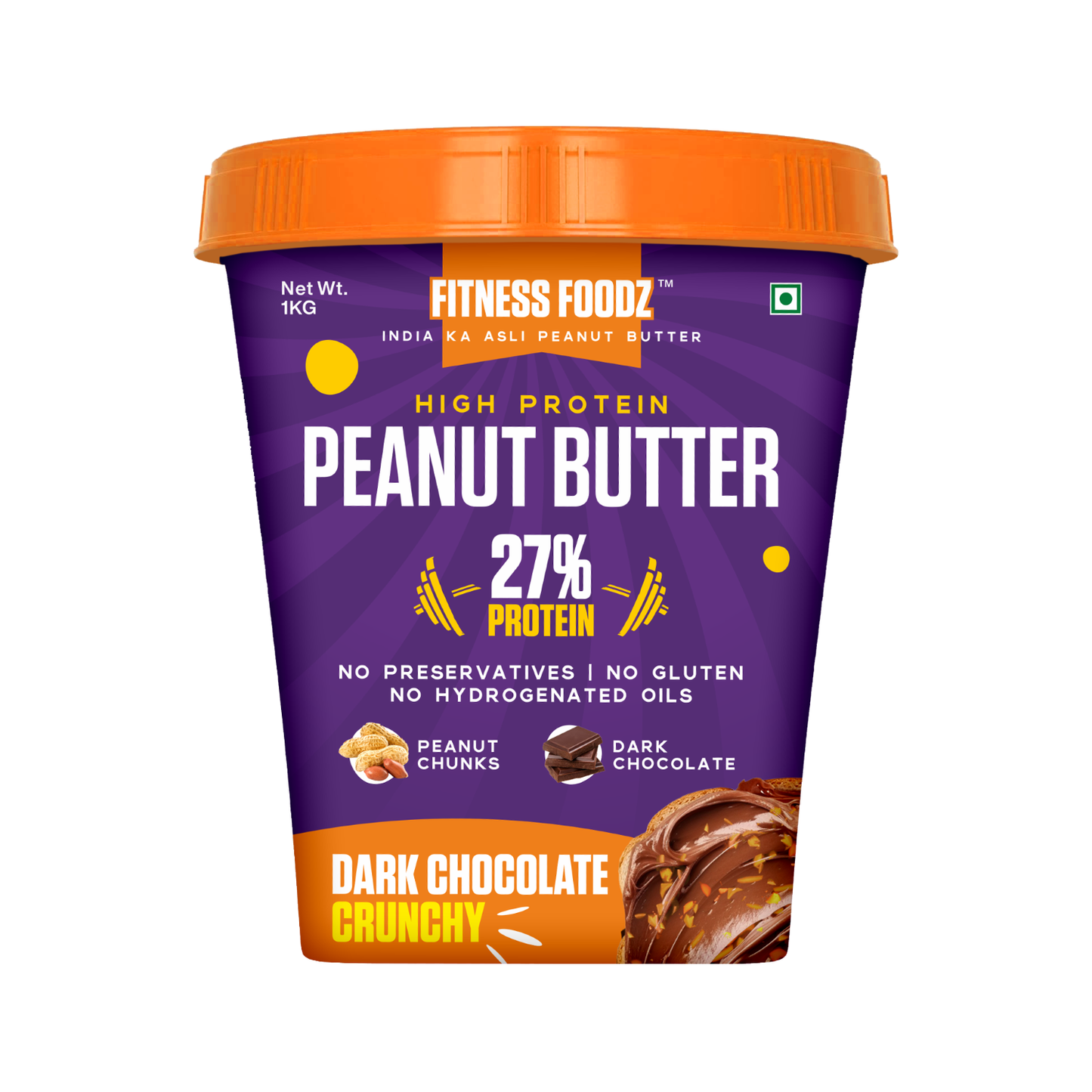 Dark Chocolate Peanut butter (Crunchy, 1Kg) | 27% Protein | No Cholestrol | No Preservatives | No Hydrogenated oils