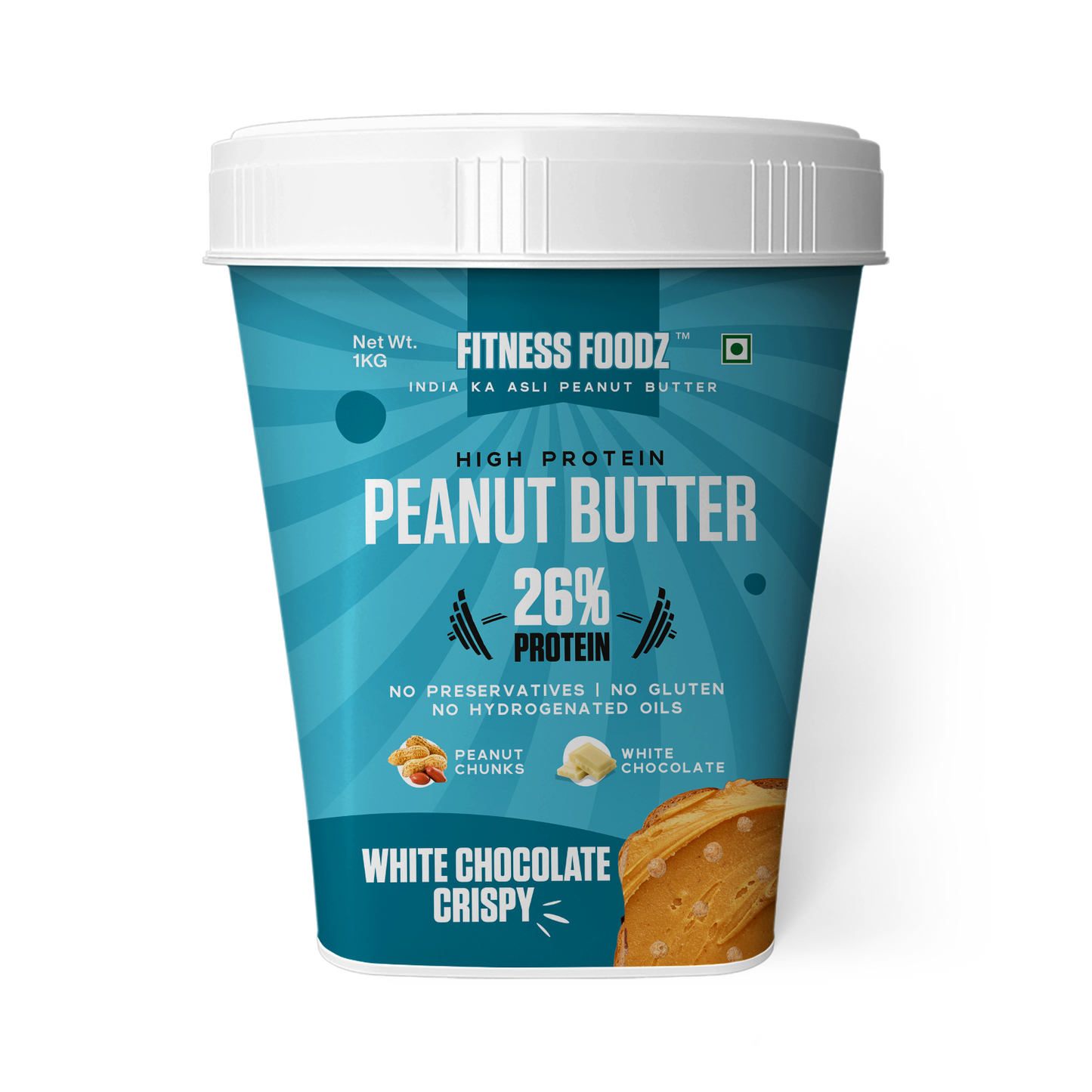 White Chocolate Peanut Butter (Crispy, 1Kg) | 26% Protein | No Cholestrol | No Preservatives | No Hydrogenated oils