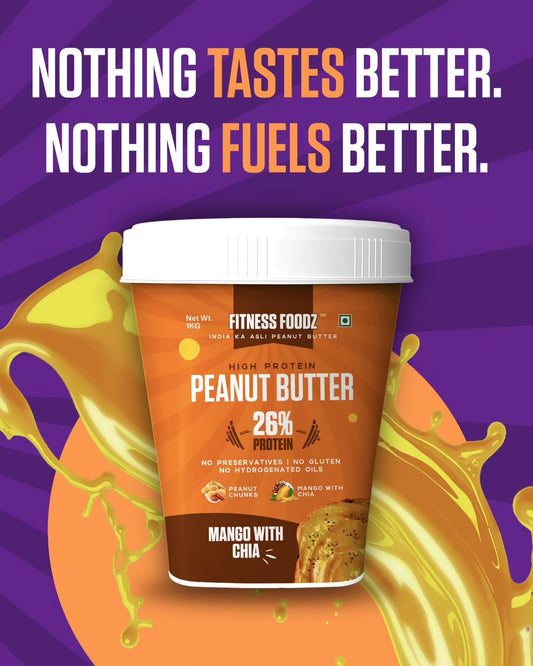 Mango With Chia Seeds Peanut Butter (Creamy, 1Kg) | 26% Protein | No Cholestrol | No Preservatives | No Hydrogenated oils