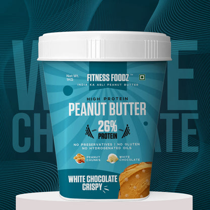 White Chocolate Peanut Butter (Crispy, 1Kg) | 26% Protein | No Cholestrol | No Preservatives | No Hydrogenated oils